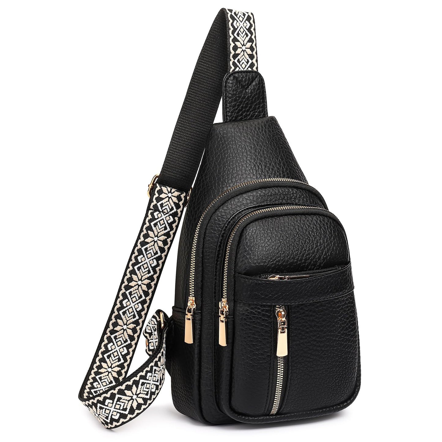 FALAN MULE Small Crossbody Sling Bags Fanny Packs Leather Purses Chest Bag for Women (Black)