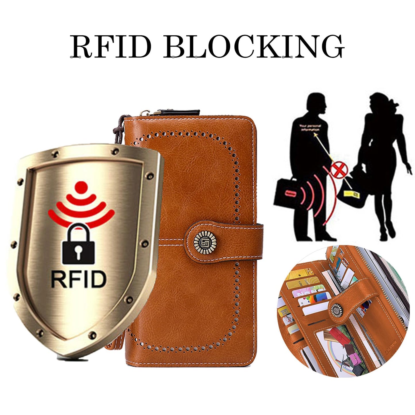 YAPAIOU Wallets for Women Leather Large Capacity Credit Card Holder Bifold RFID Blocking for Women with Pocket ID Window(Brown)