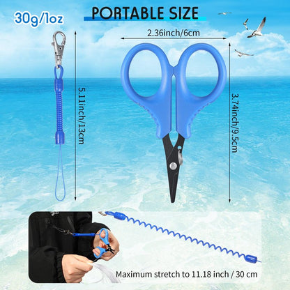 3 Pieces Fishing Scissors, Stainless Steel Fishing Line Cutter Portable Braided Line Cutter with Titanium Coating Fishings with Hook and Retractable Coil Lanyards Accessories(Blue)