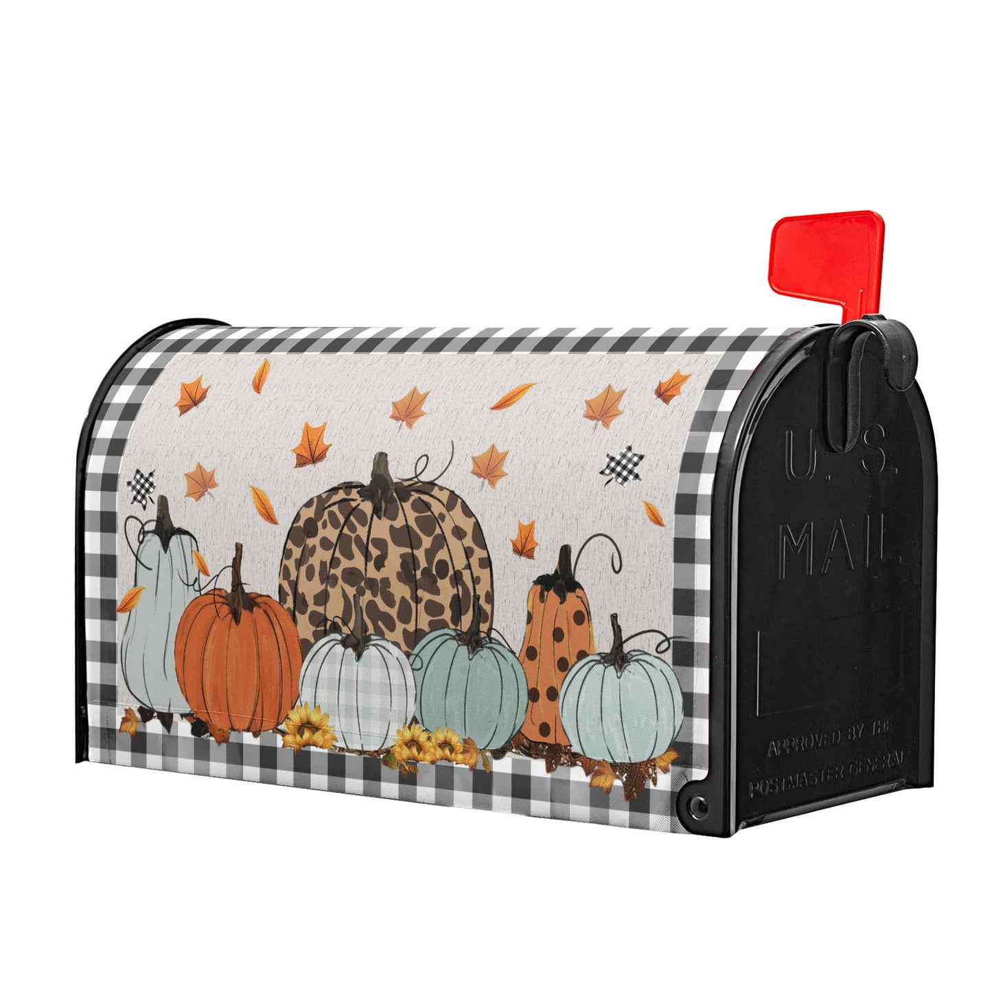 Fall Magnetic Mailbox Covers Buffalo Plaid Harvest Pumpkin Post Wraps Pumpkins Maple Leaf Decorative Waterproof Mail Box Covers Autumn Thanksgiving Holiday Letter Box Cover for Garden Yard 25.5x21inch