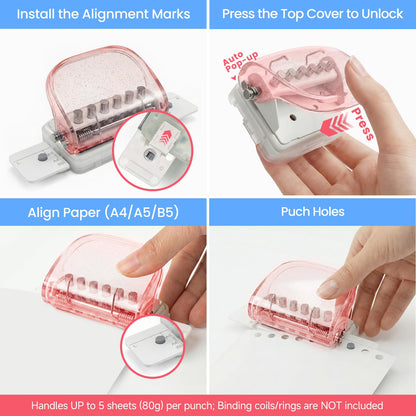 6-Hole Punch for Planners Essential,Mini Portable Paper Puncher for A5 A6 Personal Size Binder for DIY,Craft,Scrapbooking,Planner Inserts,Loose Leaf,Notebook,Journaling,for Office Home School