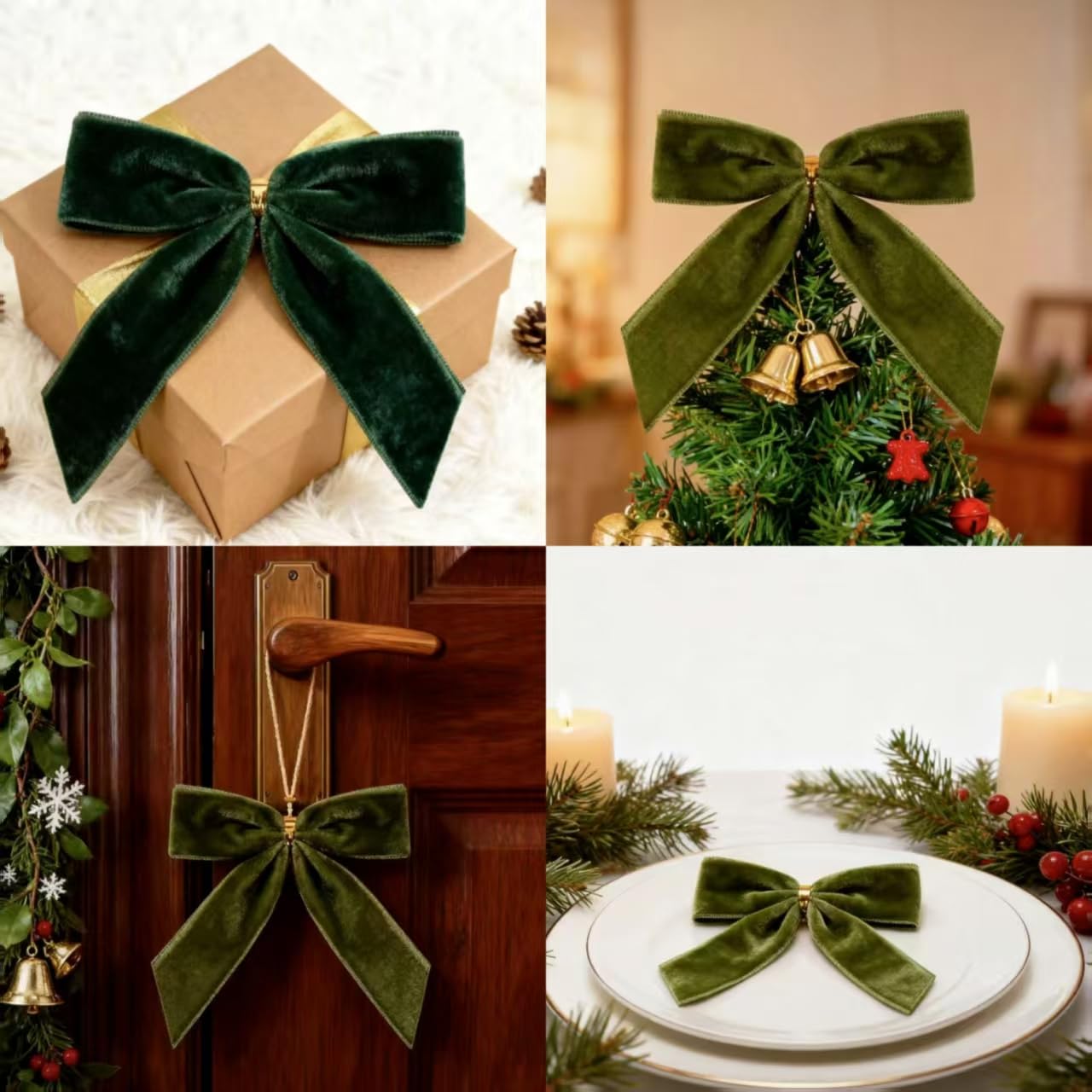 Doacpcr 24 Pcs Green Small Velvet Bows for Valentines Day Decorations, 3.5 Inch Xmas Velvet Ribbon Bow Ornaments for Christmas Farmhouse Tree Wreath Garland DIY Craft Gift Wrapping Decorative, 1" W