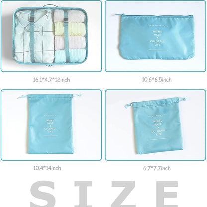 LANSKLBD 8 Set Packing Cubes for Suitcases Travel Luggage Packing Organizers,Travel Essentials Accessories Luggage Organizer with Shoe Bag Tioletry/Laundry Bag (light blue)