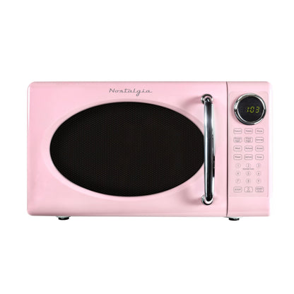 Nostalgia Retro Microwave Oven - 0.7 Cu Ft, 700-Watt Countertop Size with Glass Turntable, Child Safety Lock, 8 Auto-Cook Programs, Digital Clock - Aqua