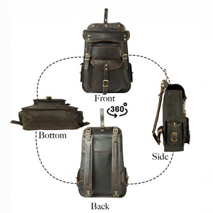 Satchel And Fable Leather Backpack for Men — 21 Inch Buffalo Full-Grain Laptop Bag”