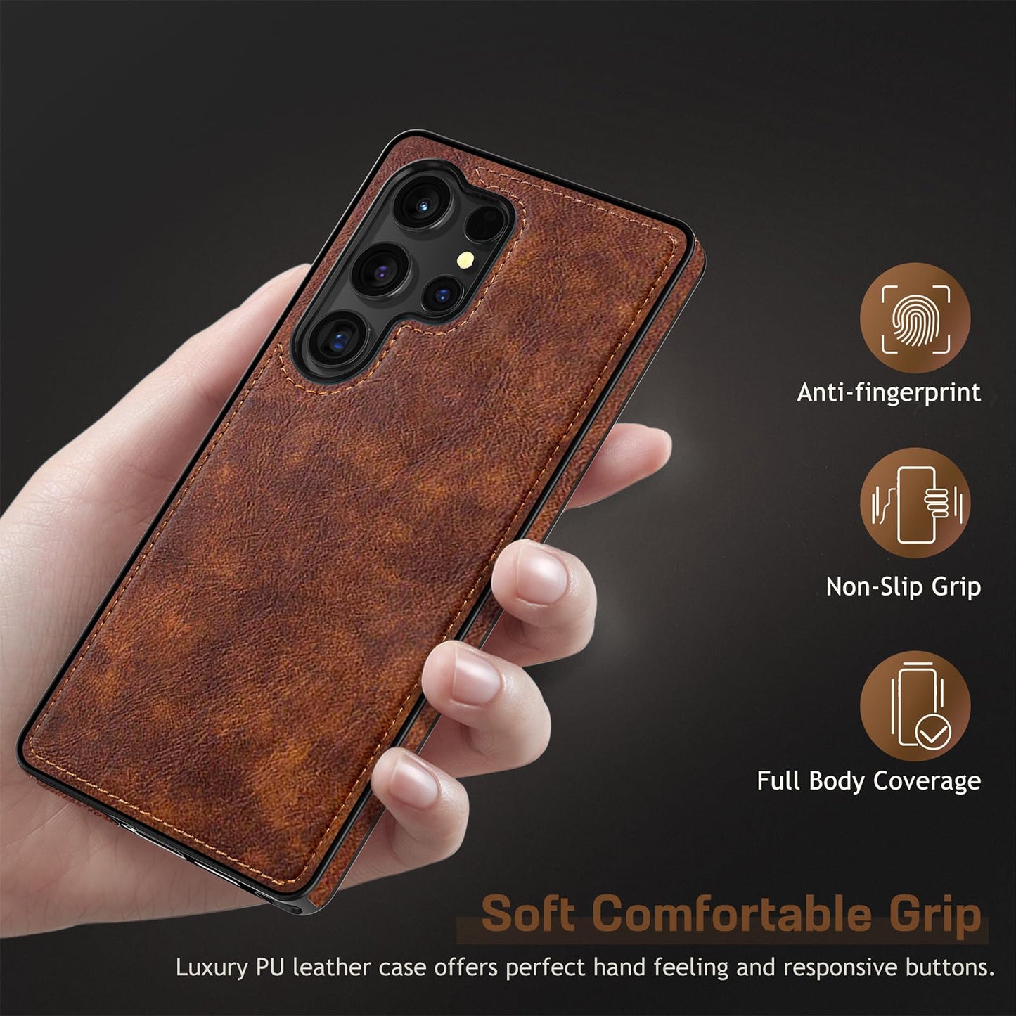 LOHASIC for Galaxy S25 Ultra Case, Premium Leather Luxury Business PU Non-Slip Grip Shockproof Bumper Full Body Protective Cover Phone Cases for Samsung Galaxy S25 Ultra 5G 6.9 inch - Brown