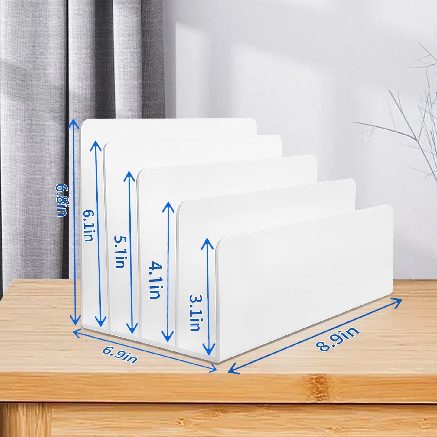 Goihgioh 4 Section White Acrylic Desk Organizer and Accessories, Sturdy & Thick Acrylic File Folder Holder Sorter, Office Supplies for Mail, Letters, Paper, Electronics