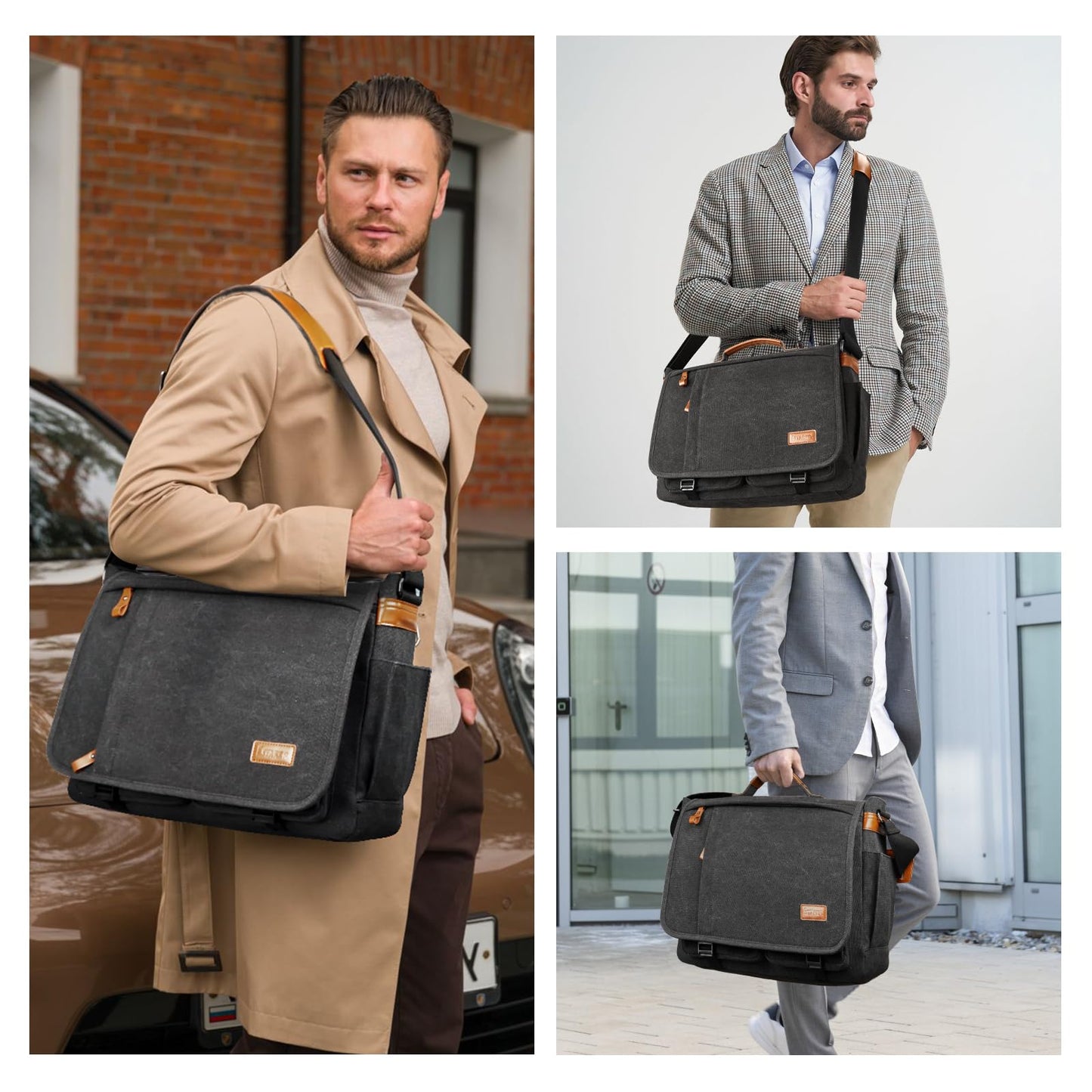 ESTARER Messenger Bag 17.3 Inch, Mens Computer Bag for Teacher/College/Work/Travel, Water-resistant Canvas Laptop Bag Satchel Briefcase, Dark Grey