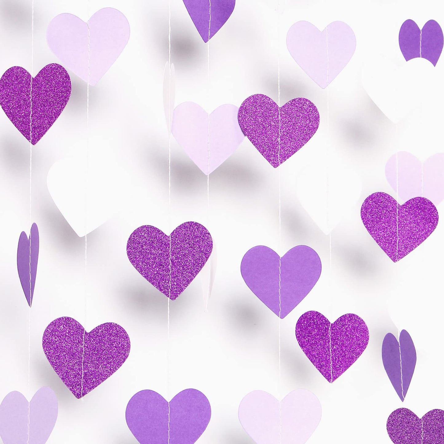 Purple Party Decoration Heart-Garland - 52Ft Purple Lavender White Streamers Birthday Banner Baby Bridal Shower Wedding Engagement Bachelorette Graduation Decorations Lasting Surprise
