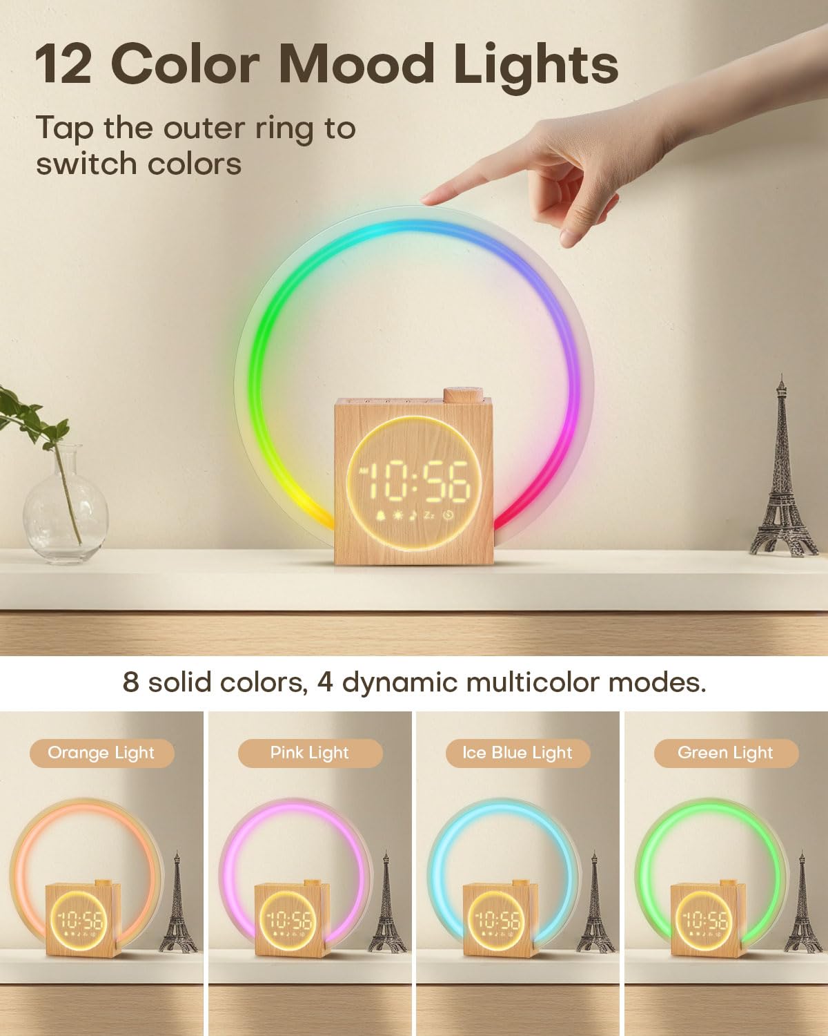 Sunrise Alarm Clock, White Noise Sound Machine, Alarm Clocks for Bedrooms with 12 Color Ambient Nightlight, White Noise Machine with 30 Soothing Sounds, Gifts for Adults, Kids, Couples and Friends