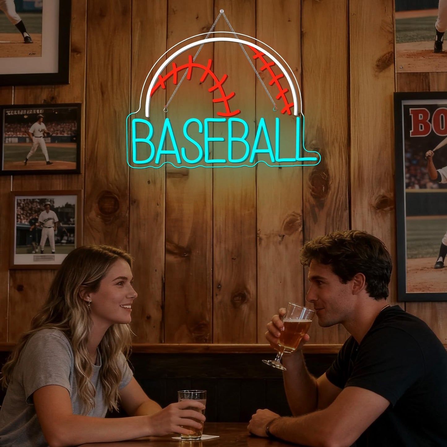 Baseball Neon Sign LED Sports Light USB Powered Used Blue Sign Up Gym Room Baseball Light for Wall Art Decor Neon Gifts for Teens in Christmas Party