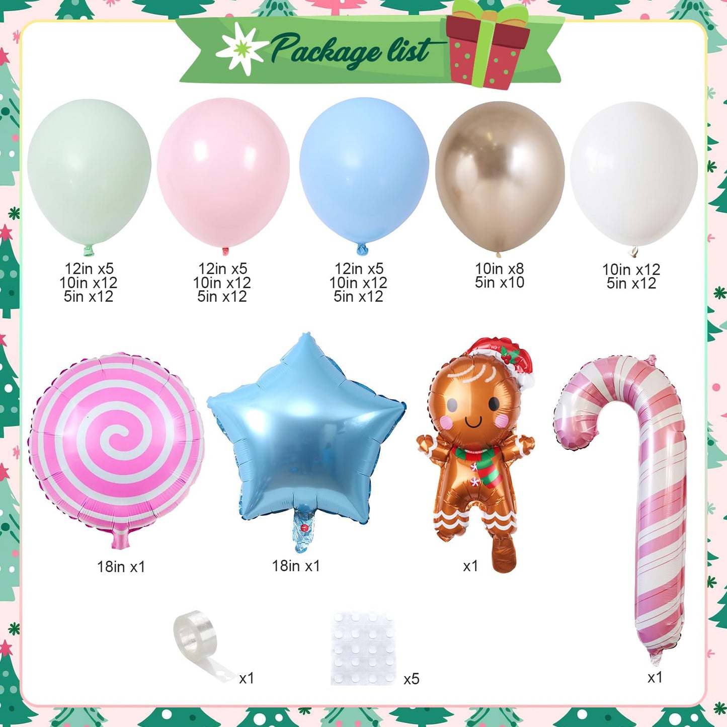 Christmas Balloon Garland Arch Kit, Nutcracker Balloon Pastel Pink Green Balloons Candy Cane Reindeer Peppermint Foil Balloons for Candyland Christmas Party Decorations Xmas Birthday Holiday Party