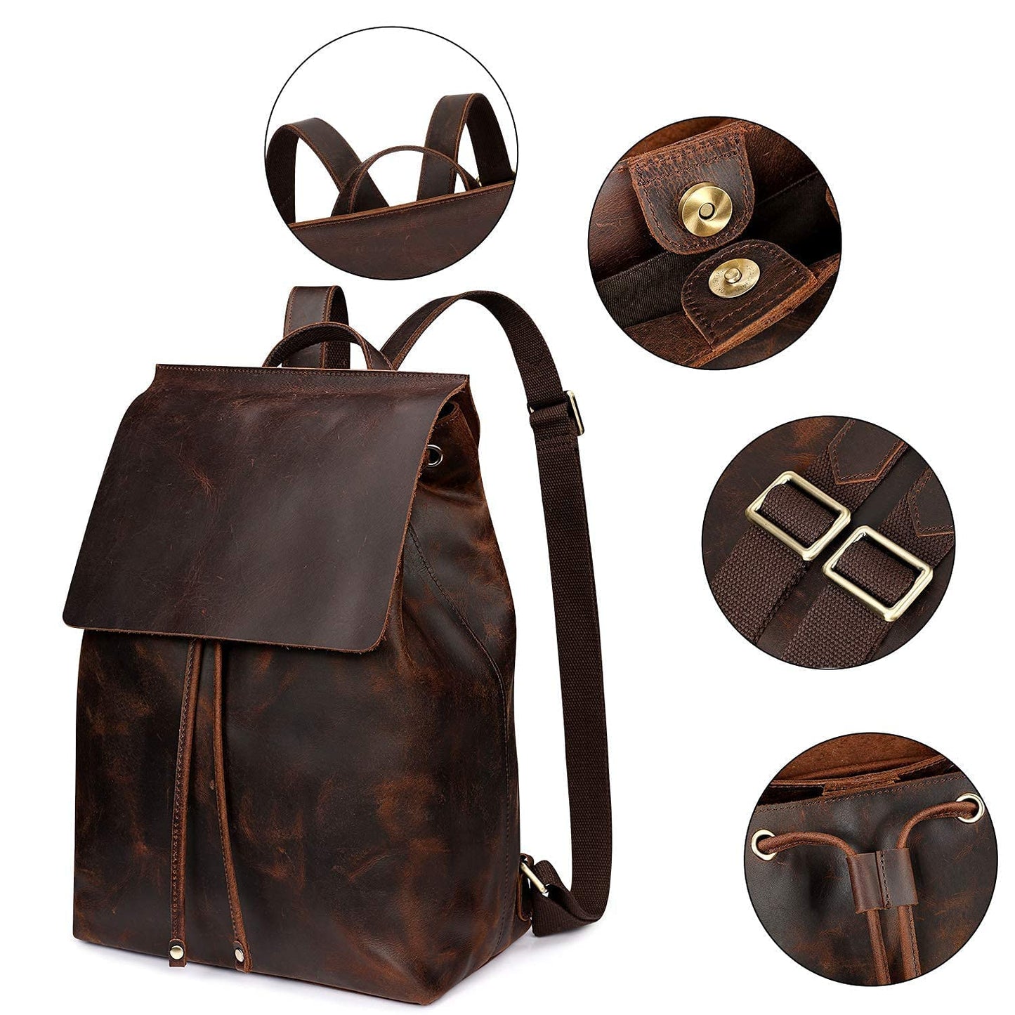 S-ZONE Women Genuine Leather Backpack Purses Fashion Rucksack Travel Daypack with Luggage Sleeve