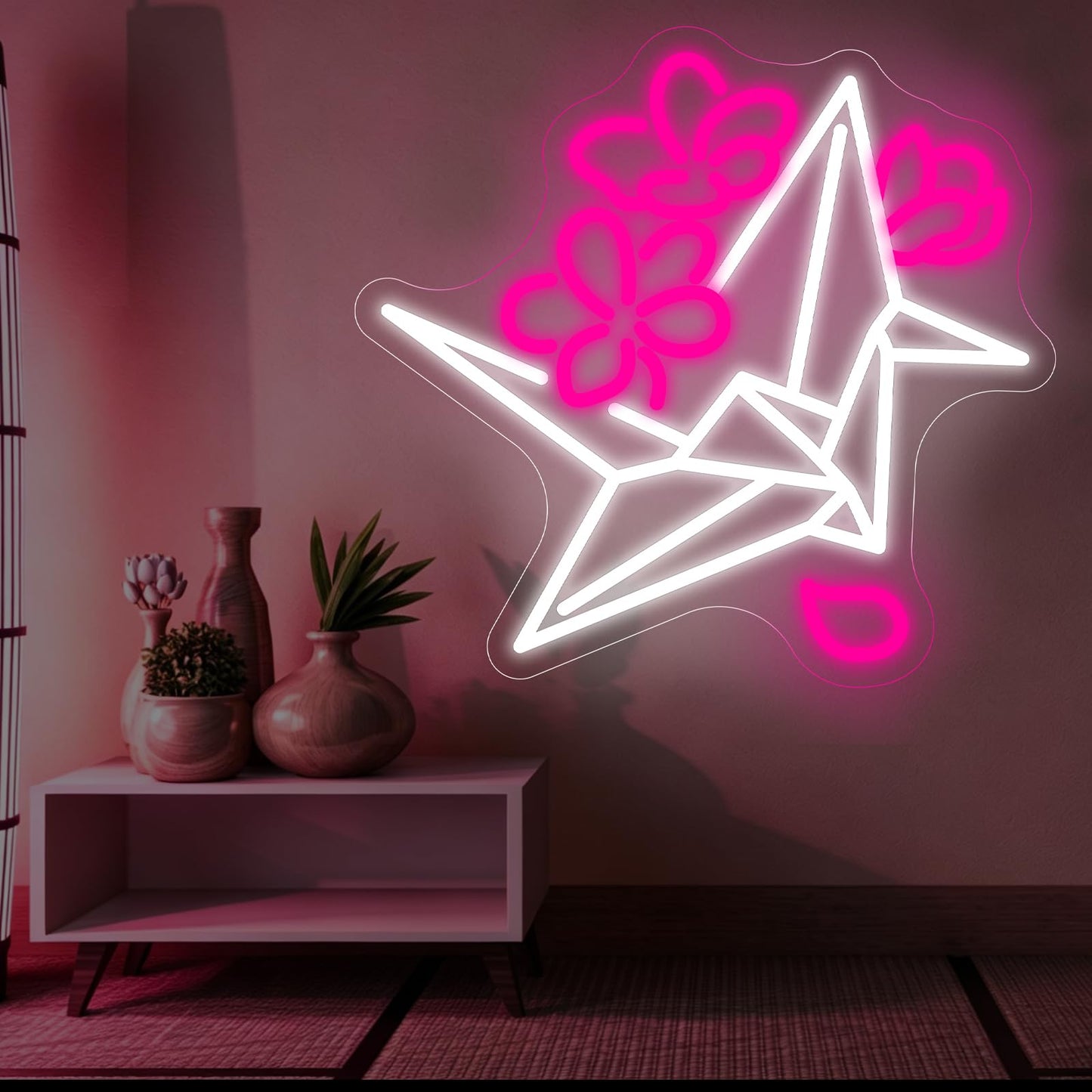 Origami Paper Crane Neon Sign, Flower Crane LED Neon Sign Wall Decor for Bedroom Living Room, Neon Signs for Wall Decor Aesthetic Gift for Her 13.8” × 13”