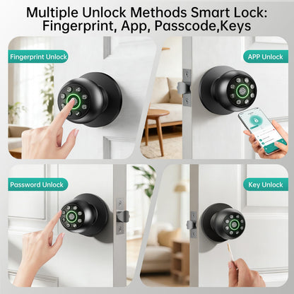 Fingerprint Door Lock - Smart Door Knob, Biometric Door Lock with Keypad Passcode Door Handle for Bedroom Home Office (Black)