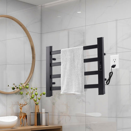 Towel Warmer Heated Towel Bar-Rack - Nopwer Bathroom Wall Mounted Electric Towel Drying Plug-in Matte Black 8 Bars