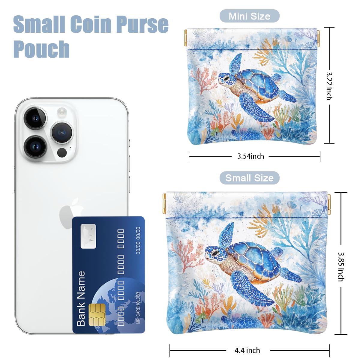 Turtle Coin Pouch Wallet Squeeze Change Purse Small Daisy Flower Leather Mini Coin Purse for Women Coin Pocket