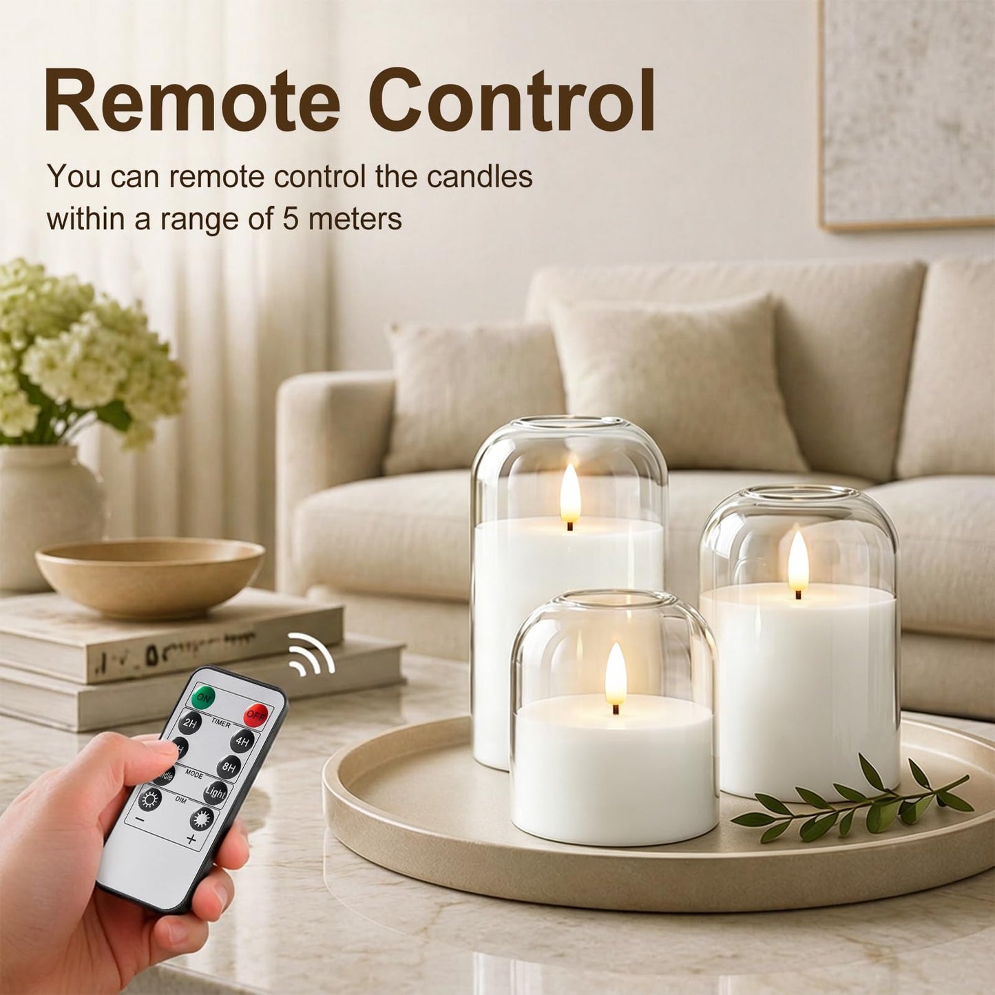 Flameless LED Pillar Candles with Remote and Timer, 3-Pack Clear Glass Battery Operated Candles, Classic Elegant Home Decor, Realistic Flickering 3D Wick for Wedding, Christmas Mantel, Shelf, White