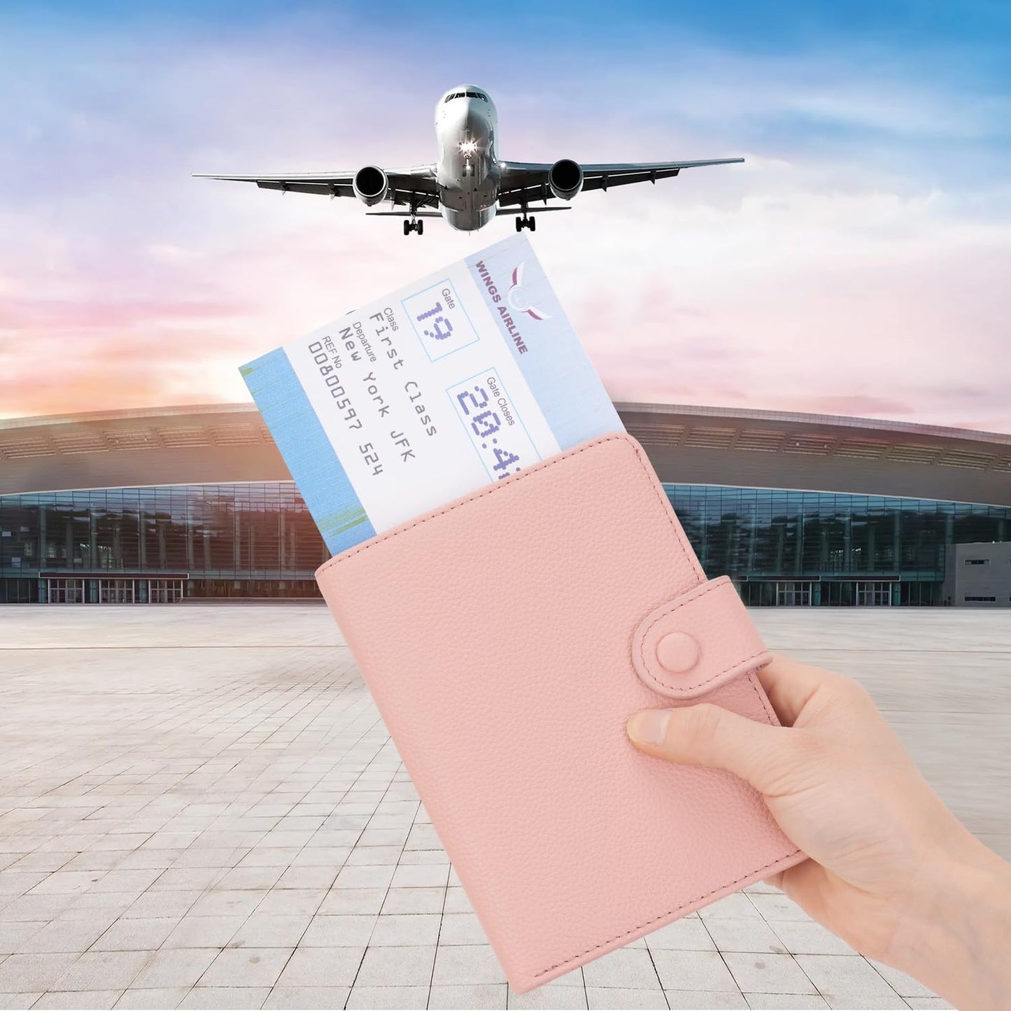 WASON Leather Passport Cover Wallet - Travel Passport Holder with RFID, Card Slots, Cash Pocket, Coin Purse, Tracker Slot, Boarding Pass and Ticket Organizer for Men and Women (Pink)