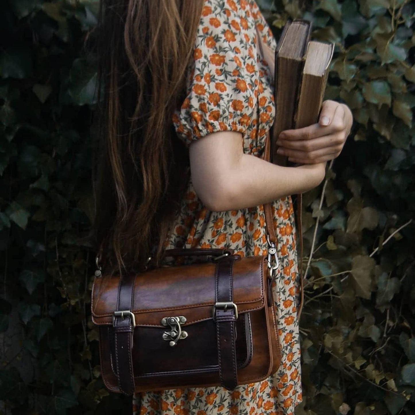 ECOSUSI Women PU Leather Satchel Purse Vintage Small Crossbody Messenger Bag Work Cross-body Bag, Coffee