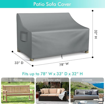 WLEAFJ Patio Sofa Cover Waterproof, 3-Seater Outdoor Sofa Cover, Heavy Duty Deep Lounge Loveseat Cover, Large Lawn Patio Furniture Covers with Air Vent, 78’’ W x 33’’ D x 32’’ H, Grey