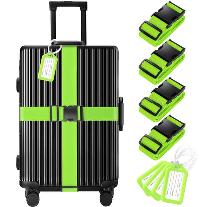 Gostwo 8 Pack Luggage Straps and Tags Set - 4 Straps, 4 Tags, Suitcase Belt