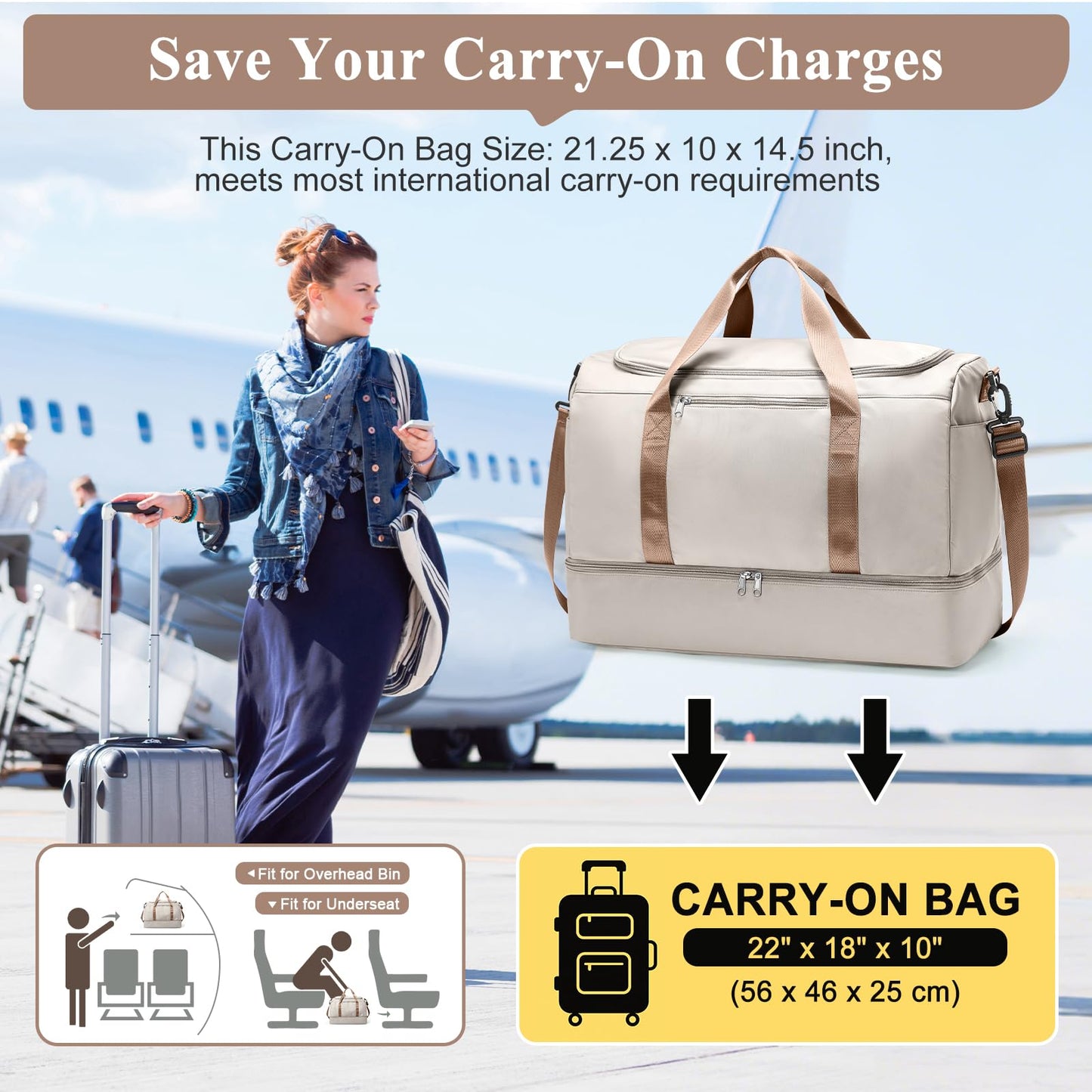Extra Large Travel Duffle Bag,Carry on Overnight Weekend Bag with Shoes Compartment,Weekender Bags for Women for Travel Business Trips Sport Hospital