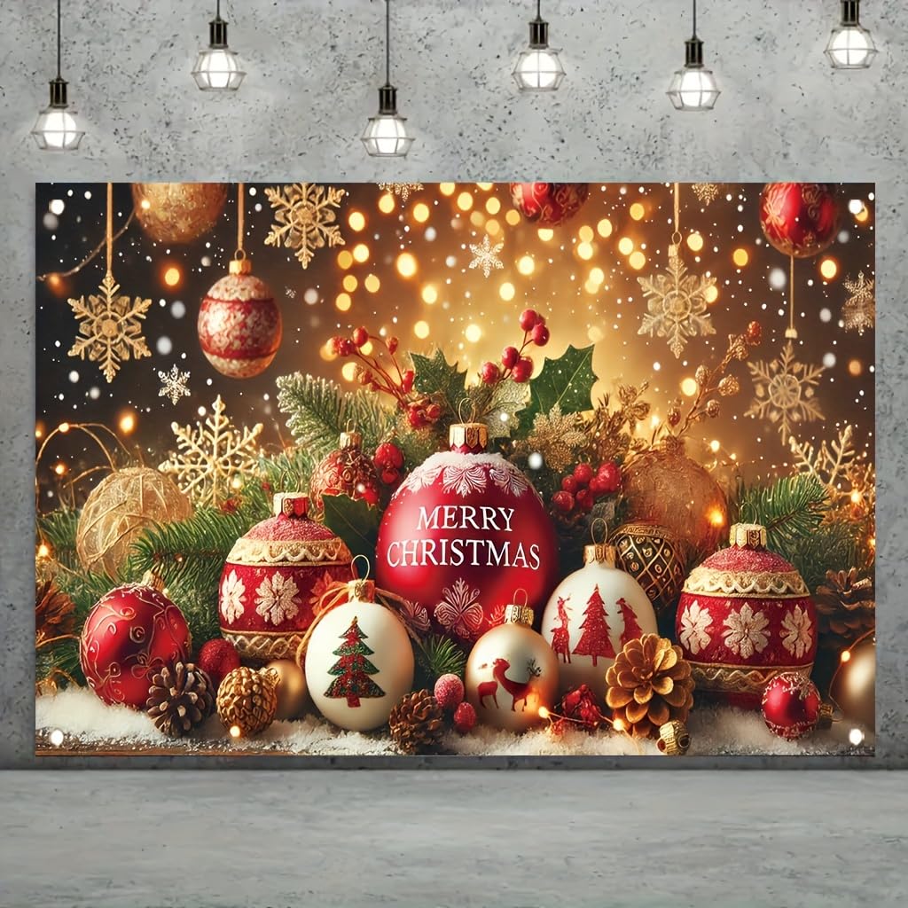 Tomhong Christmas Party Decoration 71x43 Inch Merry Christmas Ball Ornament Pine ConeSnowflake Gift Box Holly Bell Holiday Scene ndoor Outdoor Xmas Celebration Decor