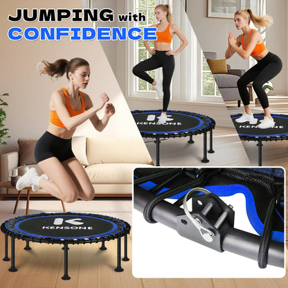 K KENSONE 48" Foldable Rebounder Trampoline for Adults with Bungee, 550 LBS Quiet Indoor Mini Trampoline for Adults Fitness, Gym Workout, Home Exercise, Blue