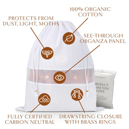 Hayden Hill Luxury Organic Cotton Dust Bags For Handbags - 3 Pack Small - 15" Purse Dust Bags, Shoes and Handbag Covers For Storage - Carbon Neutral Protector Dustbags