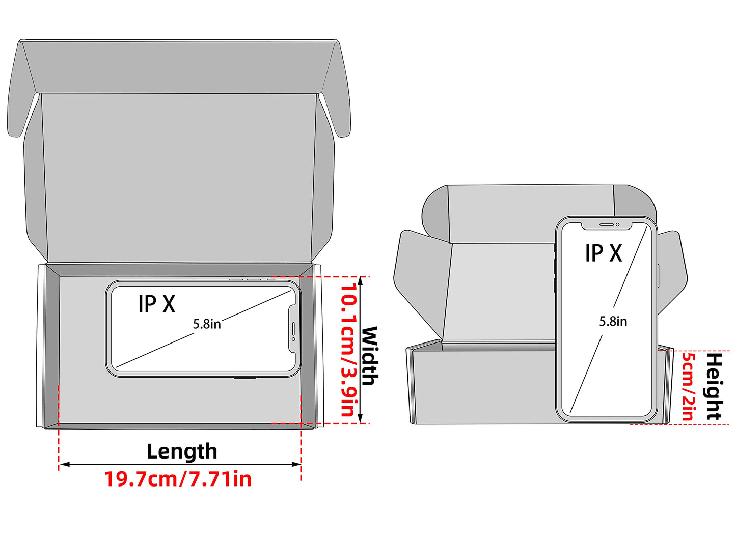 50 Pack 4"x8"x2" Shipping Boxes, Corrugated Cardboard Small Box Mailer, Shipping Boxes for Small Business for Gift Packing- TONESPAC (4"x8"x2", Black)