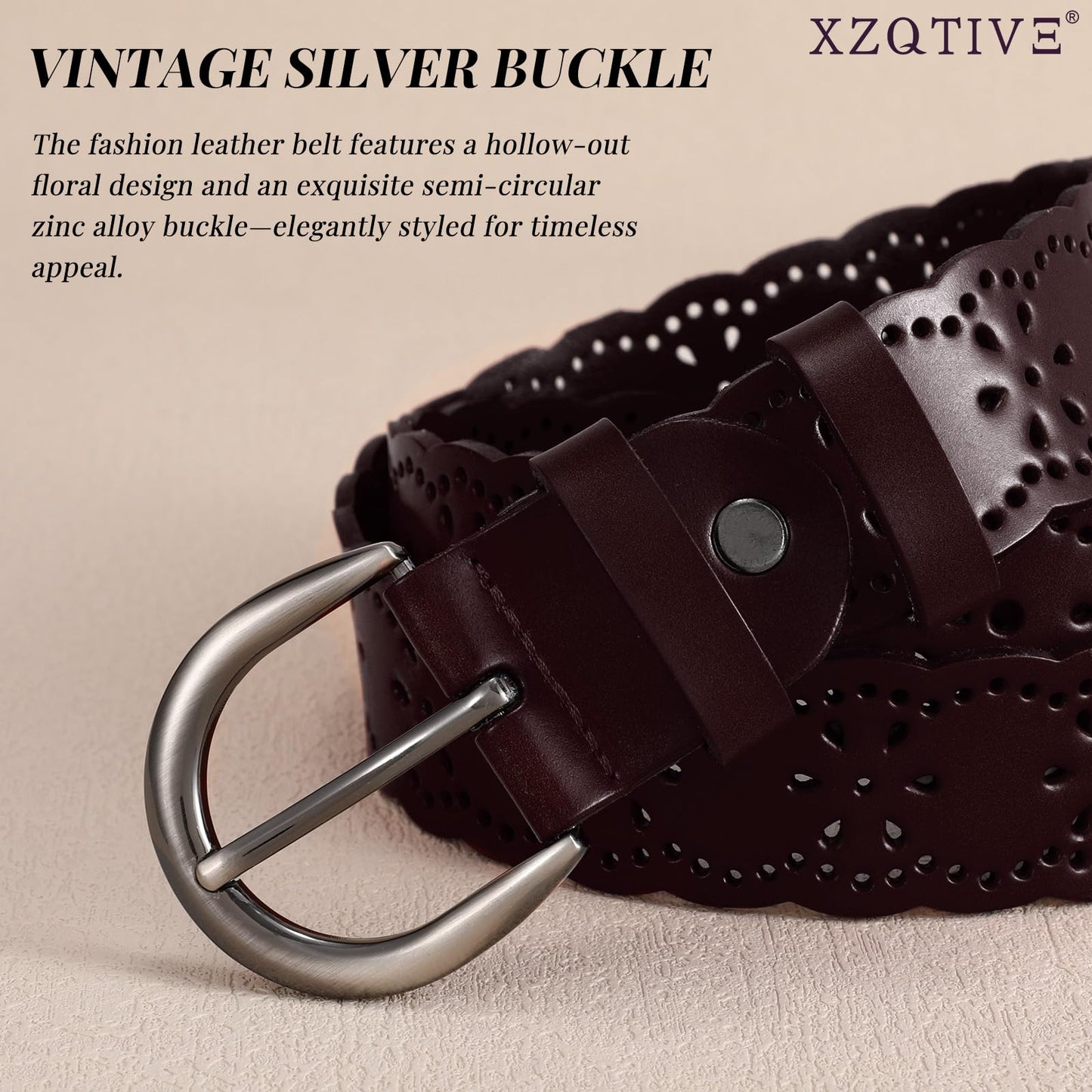 XZQTIVE Women Plus Size Leather Belt for Jeans Dresses Pants Hollow Flower Waist Belts with Solid Pin Buckle