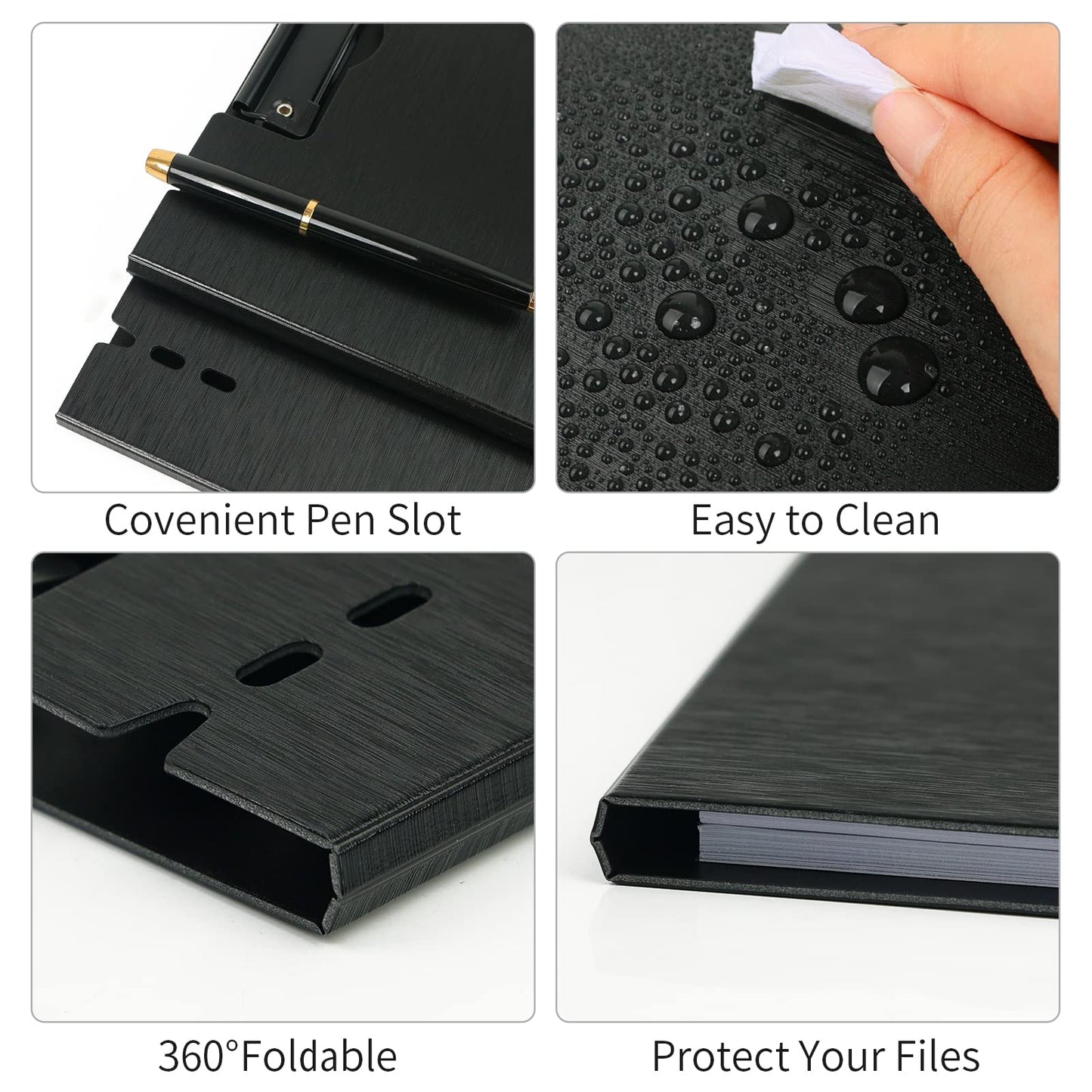 URbantin A4 Clipboard Folder,10 Pack Foldable Clipboards with Pocket for Business,Office,School or Restaurant (Black)