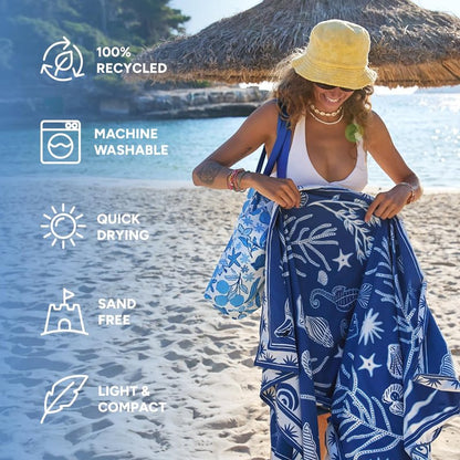 Dock & Bay Beach Towel - Quick Dry, Sand Free - Compact, Lightweight - 100% Recycled - Includes Bag - Ocean Treasure - Large (160x90cm, 63x35)