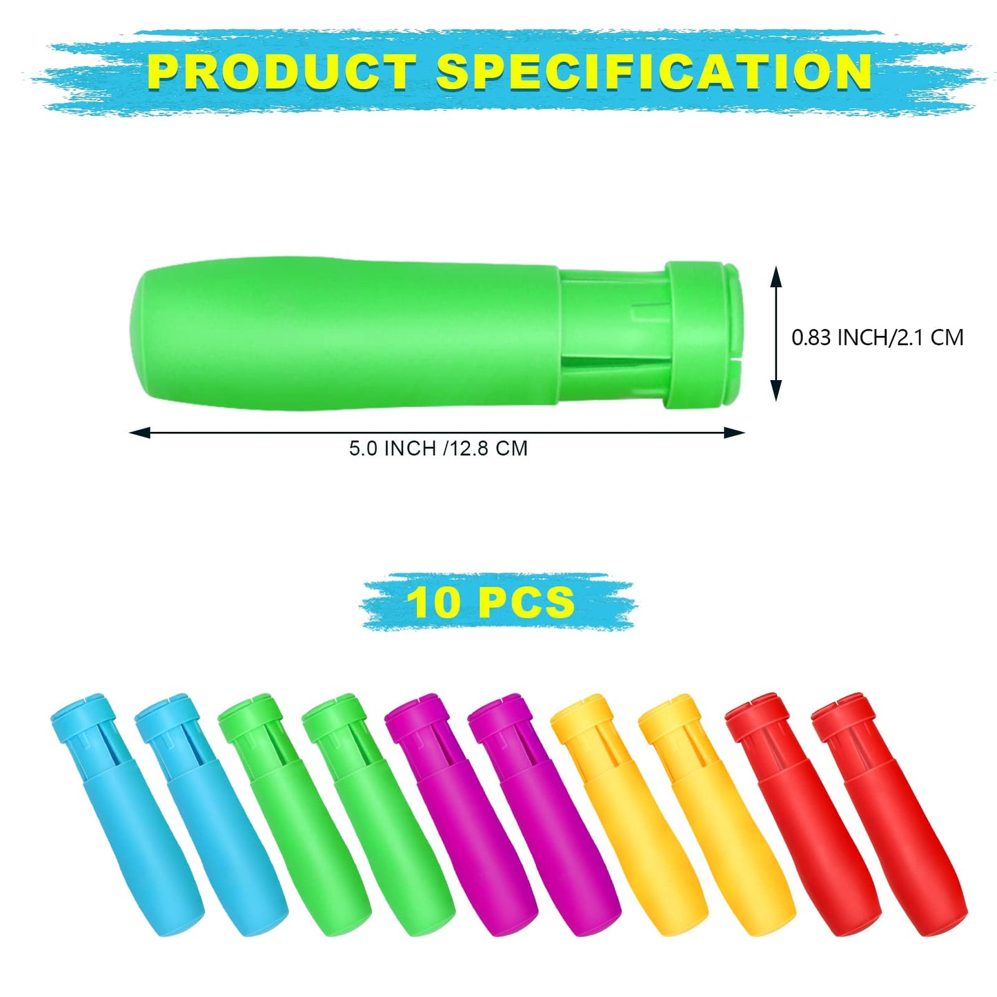Windspeed Sidewalk Chalk Holder - 10 Pcs Railroad and Jumbo 1 Inch Plastic Holders for Kids, Teachers, Students, School, Office and Artists