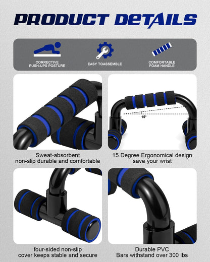 Citufuol Ergonomic Push Up Bars (2 Pack) - Portable Push Up Handles for Men & Women, Ideal for Home, Gym, or Floor Workouts – Deep Muscle and Strength Training – Blue