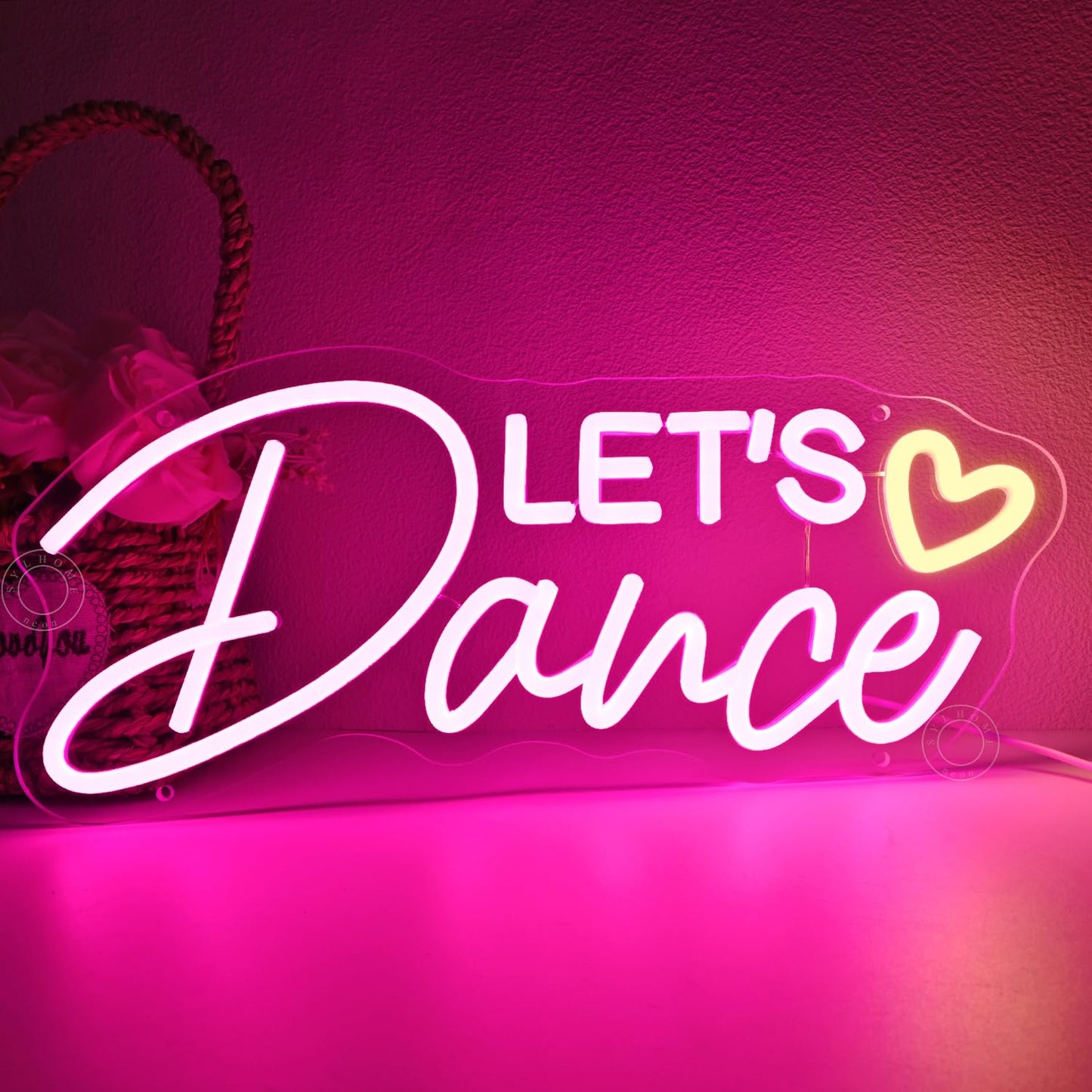 SYLHOME Let's Dance Led Neon Light Sign Heart Dance Studio Girls Bedroom Classroom Wall Sign Decor Kitchen Wedding Birthday Party Decor 15.75" X 7.28" USB