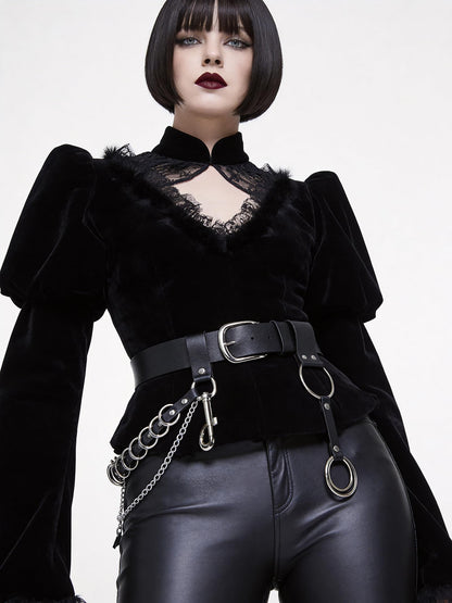 WARANDOD Women Punk Chain Belt, Adjustable Faux Leather Waist Belt with Alloy Rings & Clip Chain, Gothic Street Fashion Accessories(Waist 25.2-35.4in)