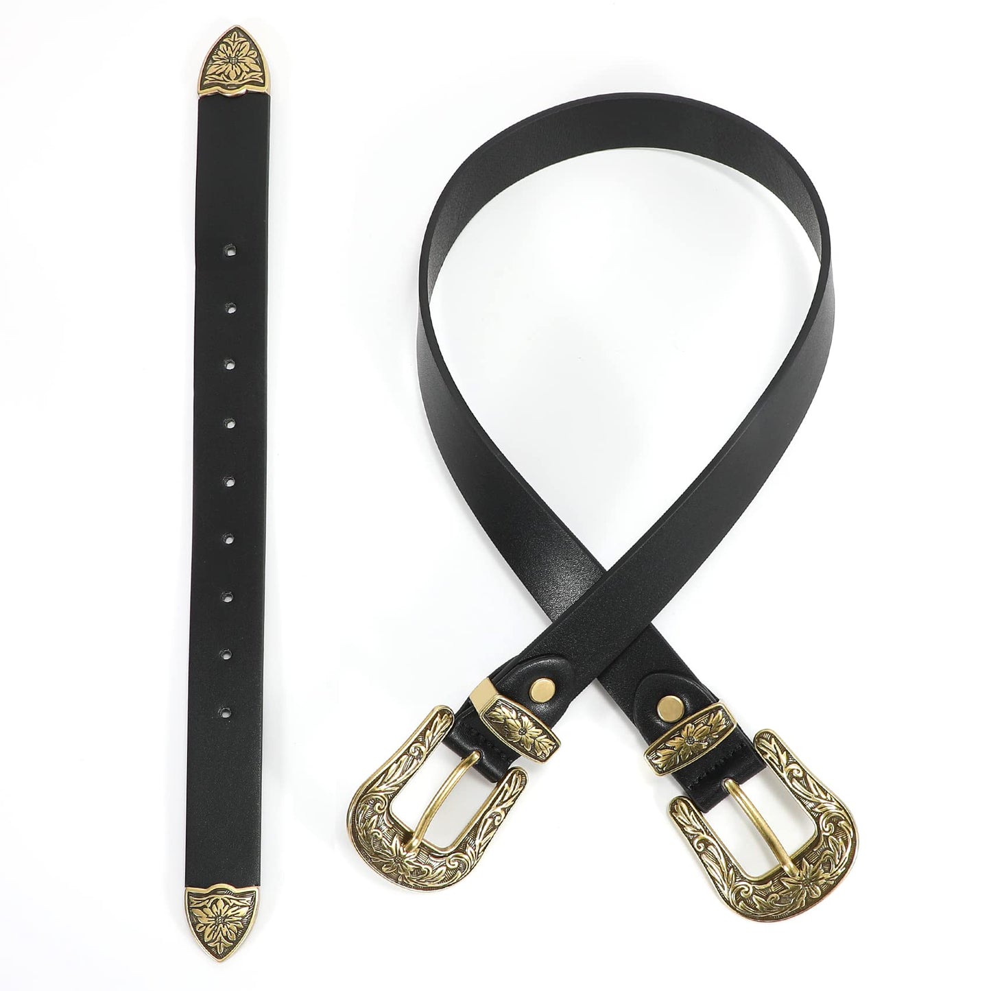 XZQTIVE Women Leather Belt Ladies Vintage Western Belt Retro Cowgirl Leather Belt Black Waist Belt for Pants Jeans Dresses