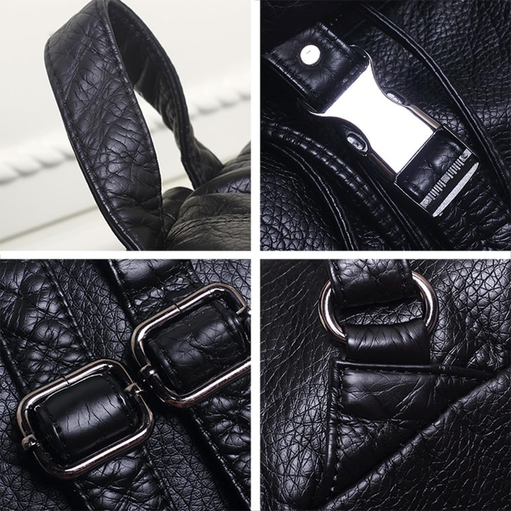 AlwaySky Women Hobo Drawstring Backpack Travel Daypack Satchel Soft Faux Leather Purse Shoulder Bags Black