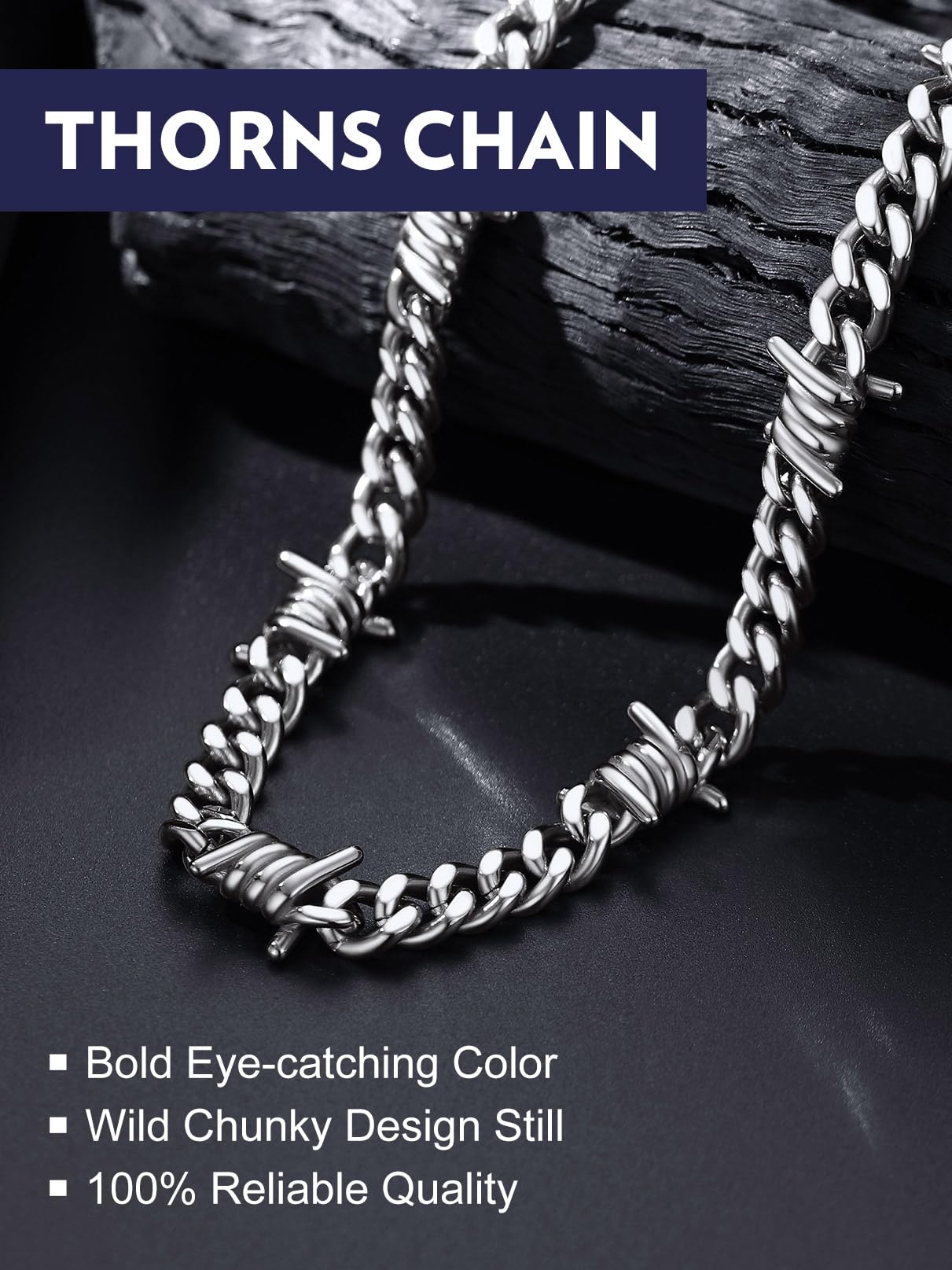 Bandmax Barbed Wire Chain Choker Necklace 16Inch 9MM Stainless Steel Barb Wire Link Chains Punk Emo Gothic Alt Grunge Street Style Thorn Chain Jewelry for Men Women