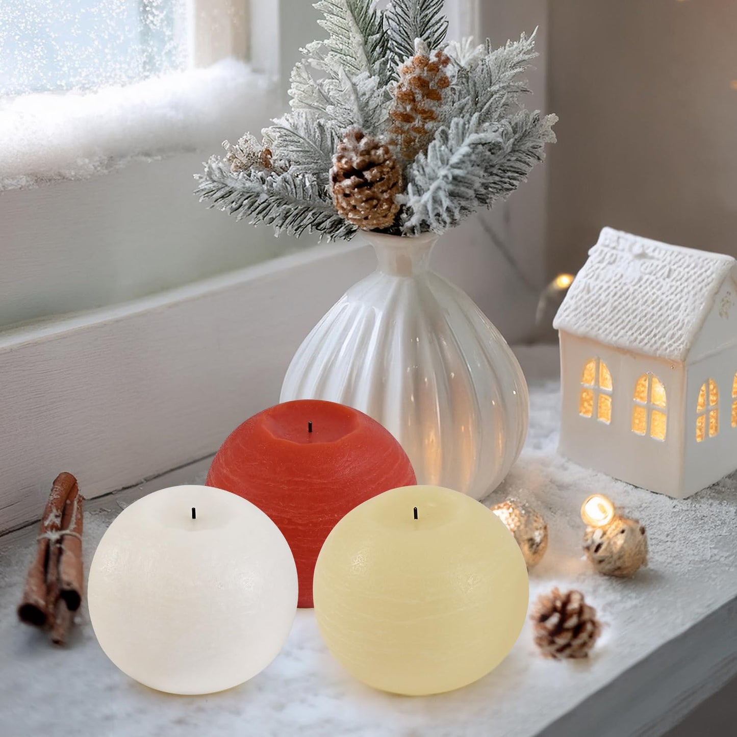 FUWDEO Flameless Candles with Remote & Timer,4" H LED Battery Operated Round Candle 2 Pack,Real Wax Christmas Candle Lights Flickering for Christmas Gift Wedding Home Decor (Ivory)