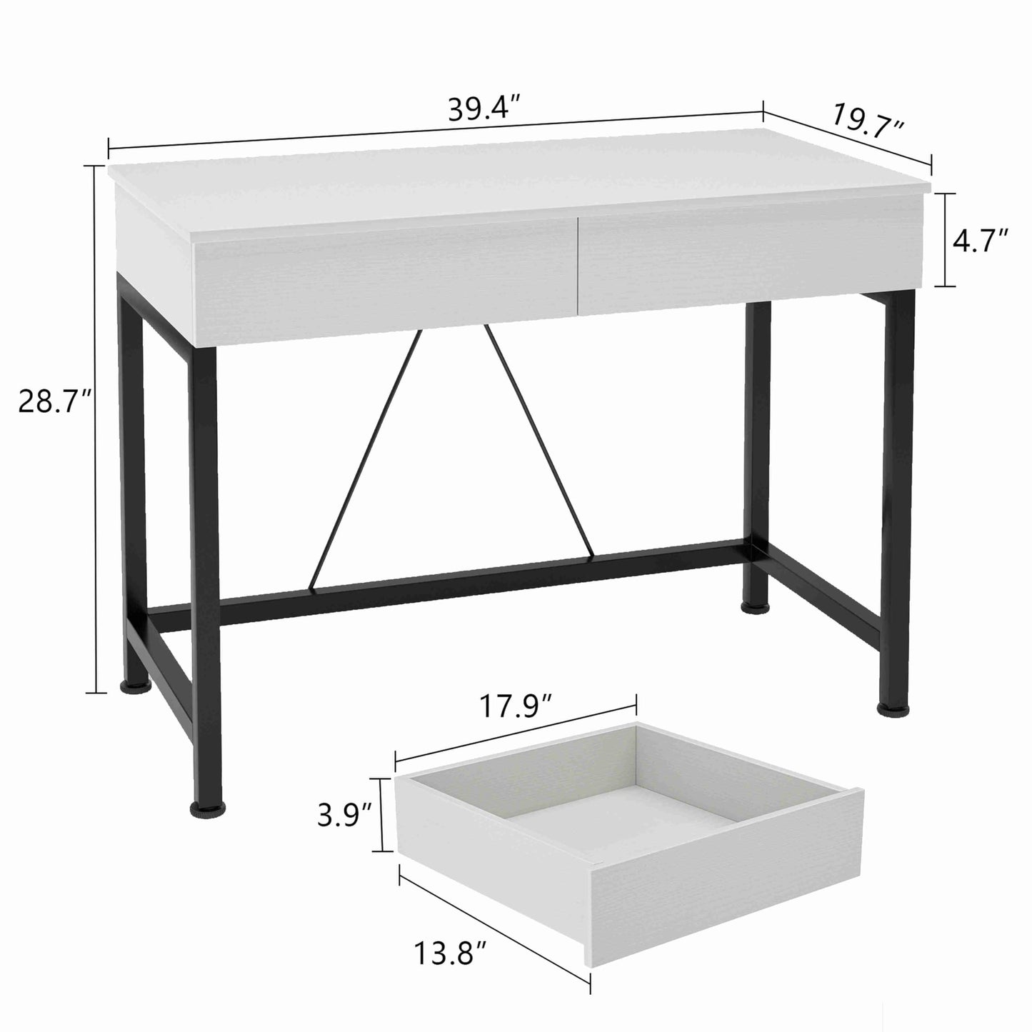 CAIYUN 40Inch Computer Desk with 2 Wooden Drawers, Small Desks for Home Office with Storage,Vanity Desk for Bedroom, Gaming Desk for Small Spaces, Simple Kids Study Writing Desk Table (White, Wooden)