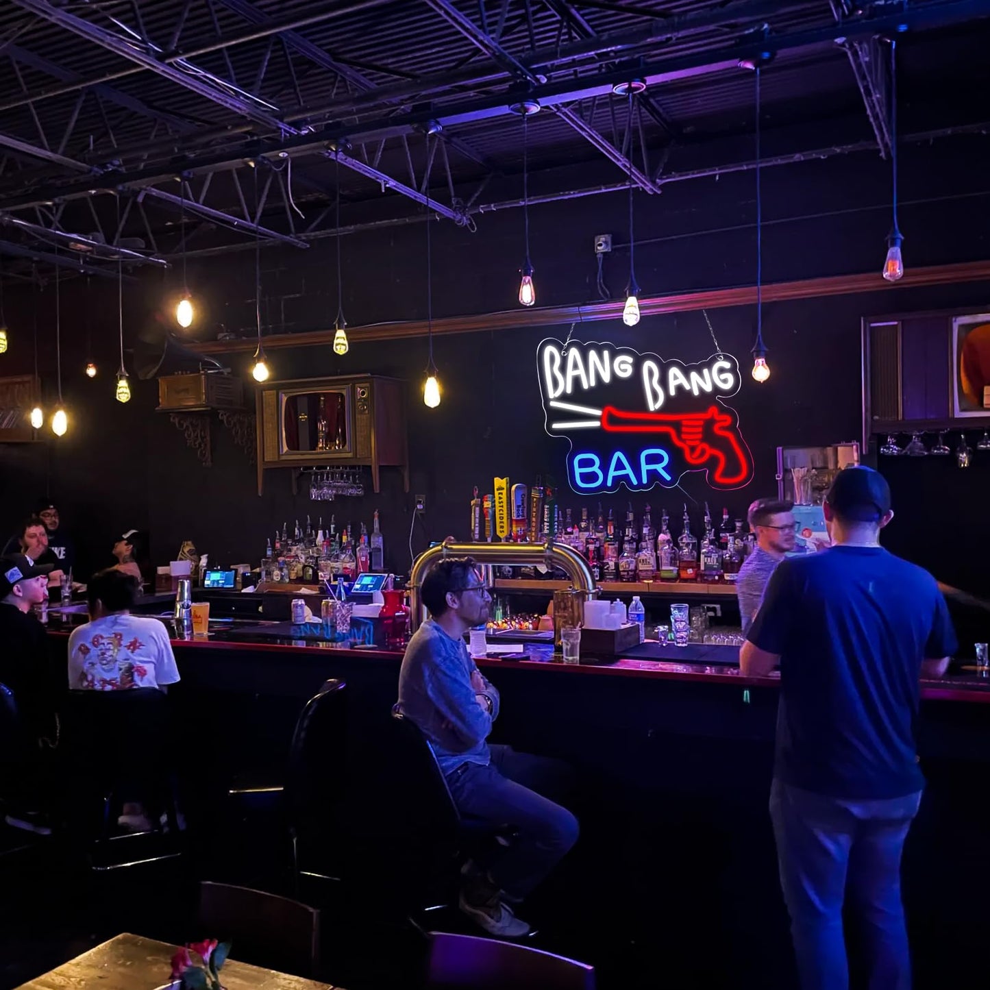 JFLLamp BANG BANG BAR Neon Signs for Wall Decor The Roadhouse Neon Lights for Bedroom Led Business Signs Suitable for Man Cave Bar Pub Restaurant Christmas Gift Art 5V Power Adapter 12.2 * 15.4 Inch(Blue+red+white)
