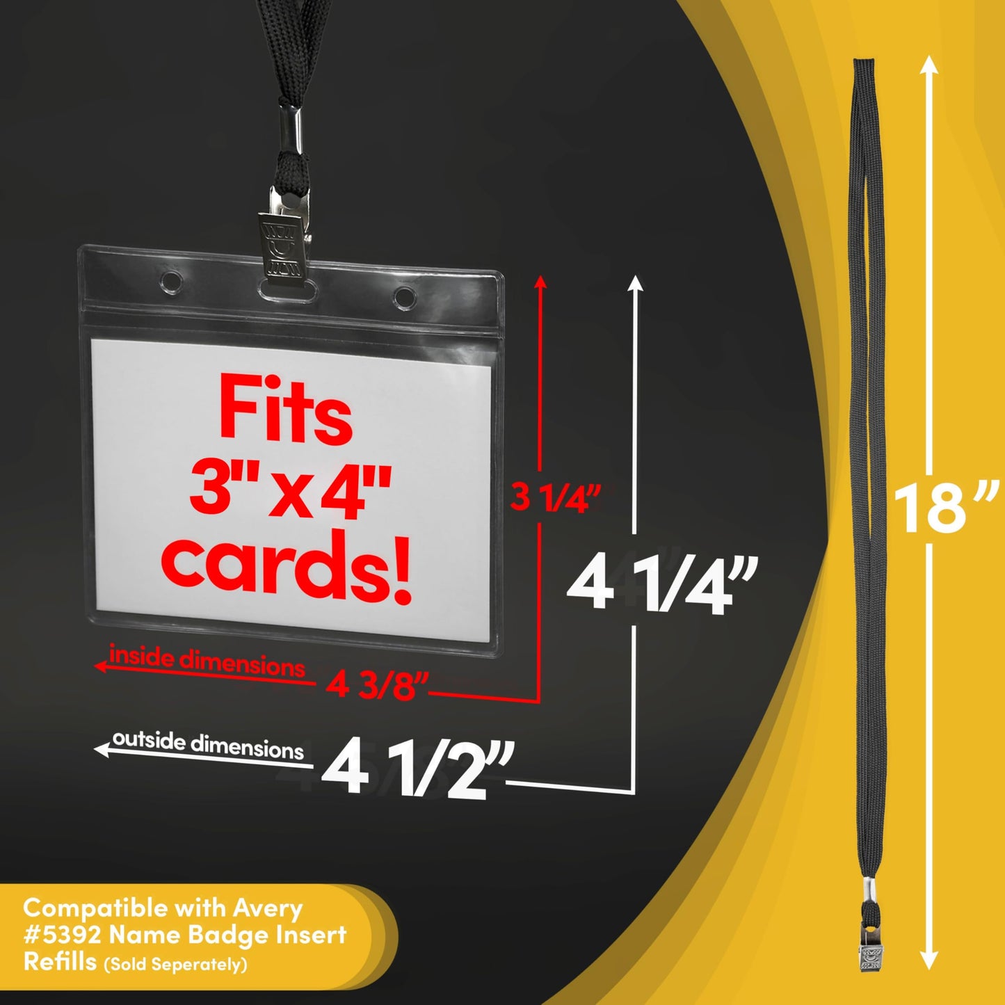 SEE-IT! 104 & 52 Qty Sets Badge Holders with Lanyards Name Tag Holders and Lanyards 3x4 Size Quick Load No Zipper Name Tag Badge id Holder Clear Plastic (104)
