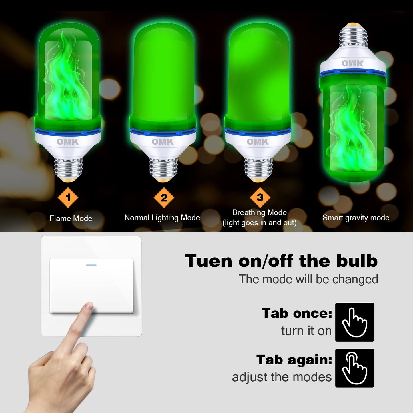 OMK Green Led Flame Light Bulb LED Christmas Decorations Fire Light Bulbs - Upgraded Halloween Bars Porch Light Bulb Flickering Fire LED Lamps for Indoor/Outdoor/Holiday Decoration Gifts