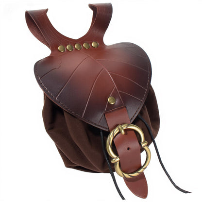 Leather Belt Pouch Medieval Vintage Renaissance Viking LARP Cosplay Costumes Drawstring Coin Purse Phone Holder Waist Bag (Leaf Brown)
