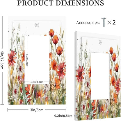 Watercolor Wild Flower Floral Single Rocker Light Switch Covers 1 Gang Outlet Cover Wall Plate Decorative GFCI Switchplate Faceplate for Nursery Bedroom Bathroom Decor