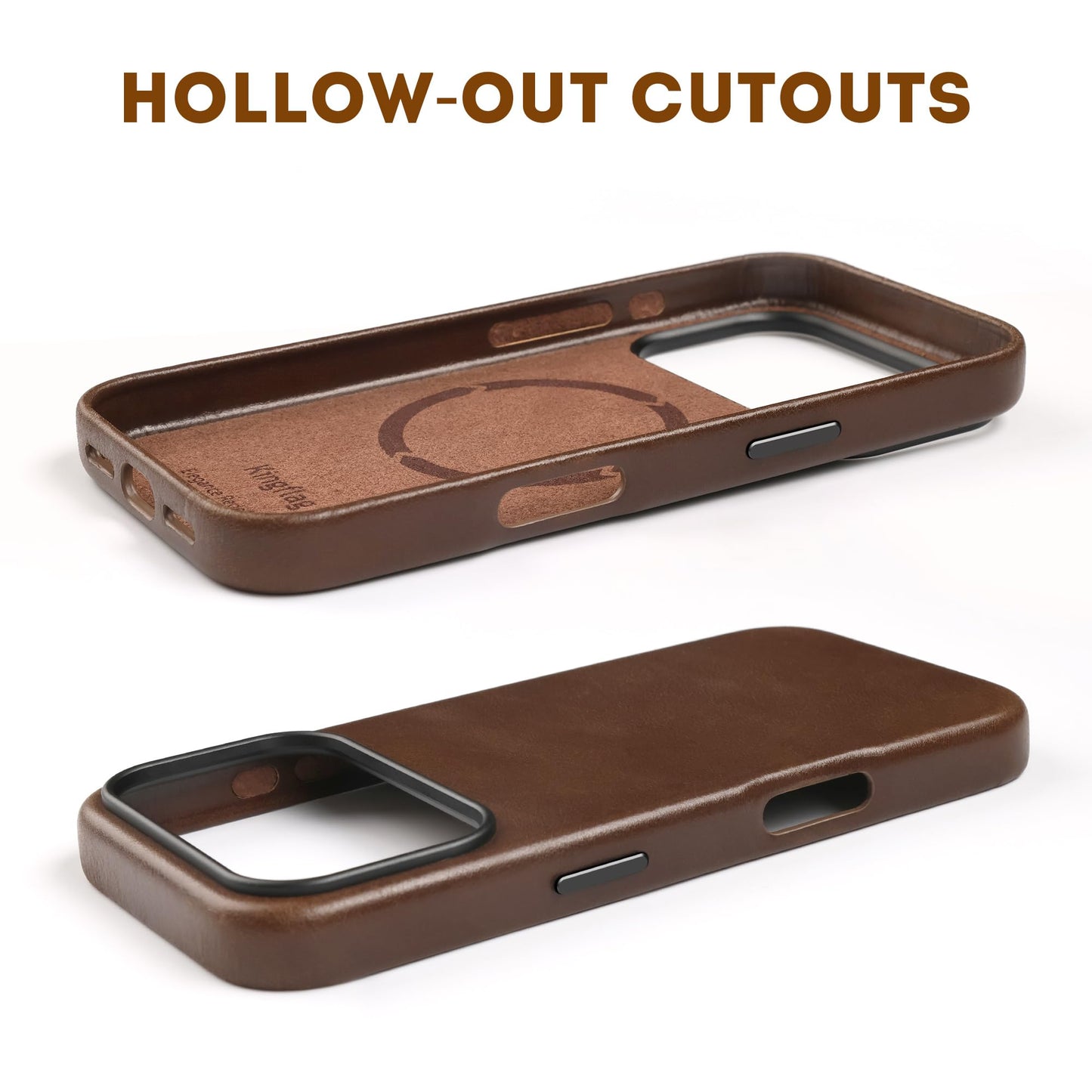 kingflag Genuine Leather Case for iPhone 17 Pro Max 6.9 inch, Oil Wax Full-Grain Leather, Compatible with MagSafe, Metal Buttons and Camera Bezel (Rustic Brown)