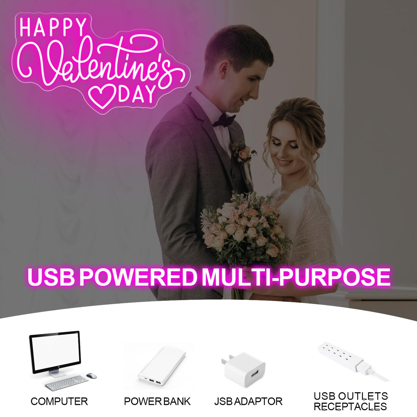 Happy Valentine's Day Neon Sign, Party Lover Wedding Home Ceremony, Valentine'S Day Neon Light for Home Room Wall Decoration Ins, Couple Room Light, Bar Home Lamp Party Dorm Living Room-Pink-16.5"
